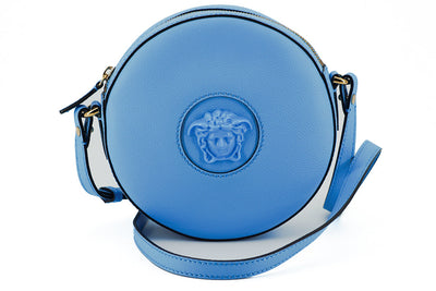 Versace Chic Blue Leather Round Shoulder Bag Versace