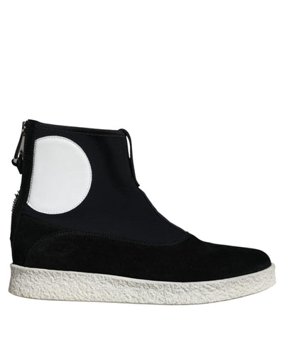 Alexander McQueen Black White Neoprene Takeshi Mid Calf Boots Shoes Alexander McQueen