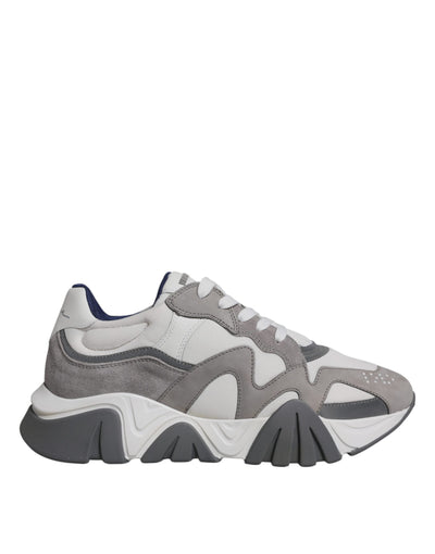 Versace Grey Leather Neoprene Chunky Low Top Squalo Sneakers Shoes Versace