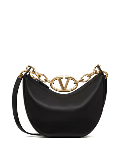 Valentino Garavani Black Leather Mini Hobo Vlogo Shoulder Bag Valentino Garavani