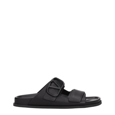 Valentino Garavani Black Leather Slippers Sandals Valentino Garavani
