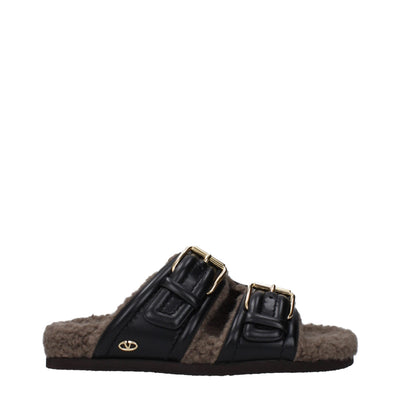 Valentino Garavani Black Leather Slippers Sandals Valentino Garavani