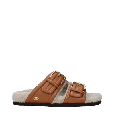 Valentino Garavani Brown Leather Slippers Sandals Valentino Garavani