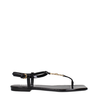 Versace Black Leather Flip-Flop Sandals Versace