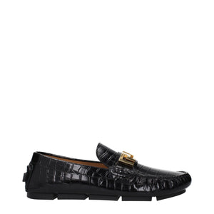 Versace Black Leather Slip-On Loafers Versace