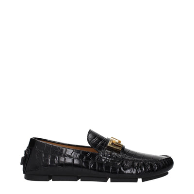 Versace Black Leather Slip-On Loafers Versace