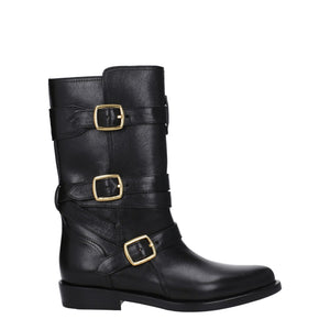 Celine Black Leather Flat Boots Celine