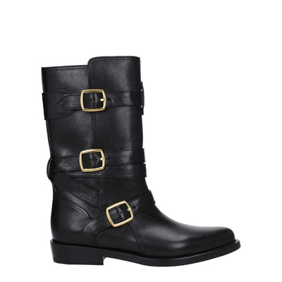 Celine Black Leather Flat Boots Celine