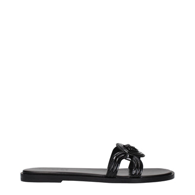Versace Black Leather Slippers Sandals Versace