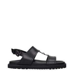 Versace Black Leather Flat Sandals Versace