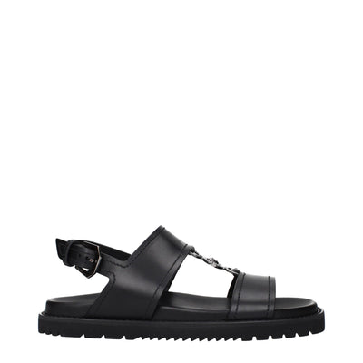 Versace Black Leather Flat Sandals Versace